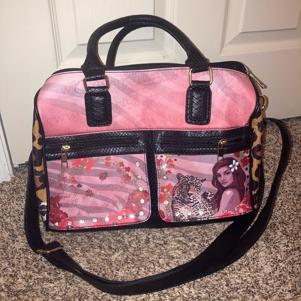 Safari Purse (Satchel Top/Handle, Side Pockets, & Zipper Closure)